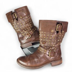 UGG Conor Studded Sheepskin Leather Moto Biker Boots Brown 1003605 Women's 8